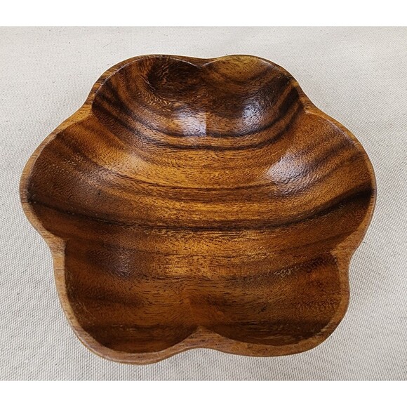 Vintage Monkey Pod Flower-Shaped Salad Bowl Set (Large + 6 Small Bowls) —1970s - Picture 11 of 16